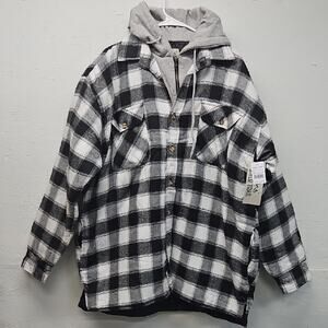 NWT River Trail Men's Black and White Plaid Hooded Jacket. Size 2XL. MSRP $88.